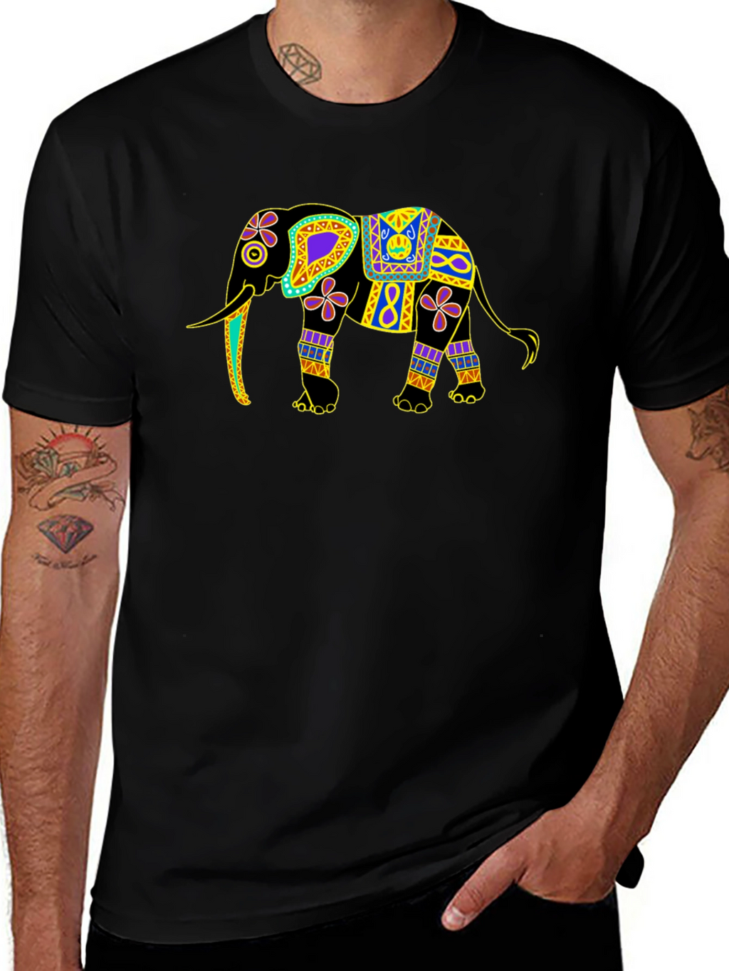 Elephant Graphic Print Black Tee