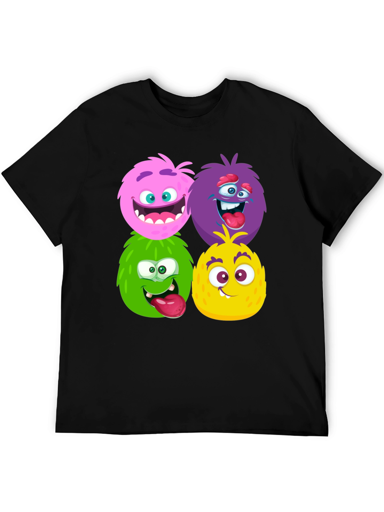 Fun Monster Faces Graphic Black T-Shirt