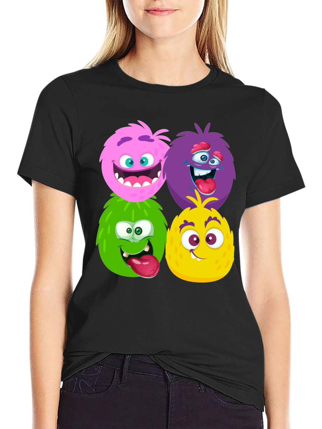 Fun Monster Faces Graphic Black T-Shirt