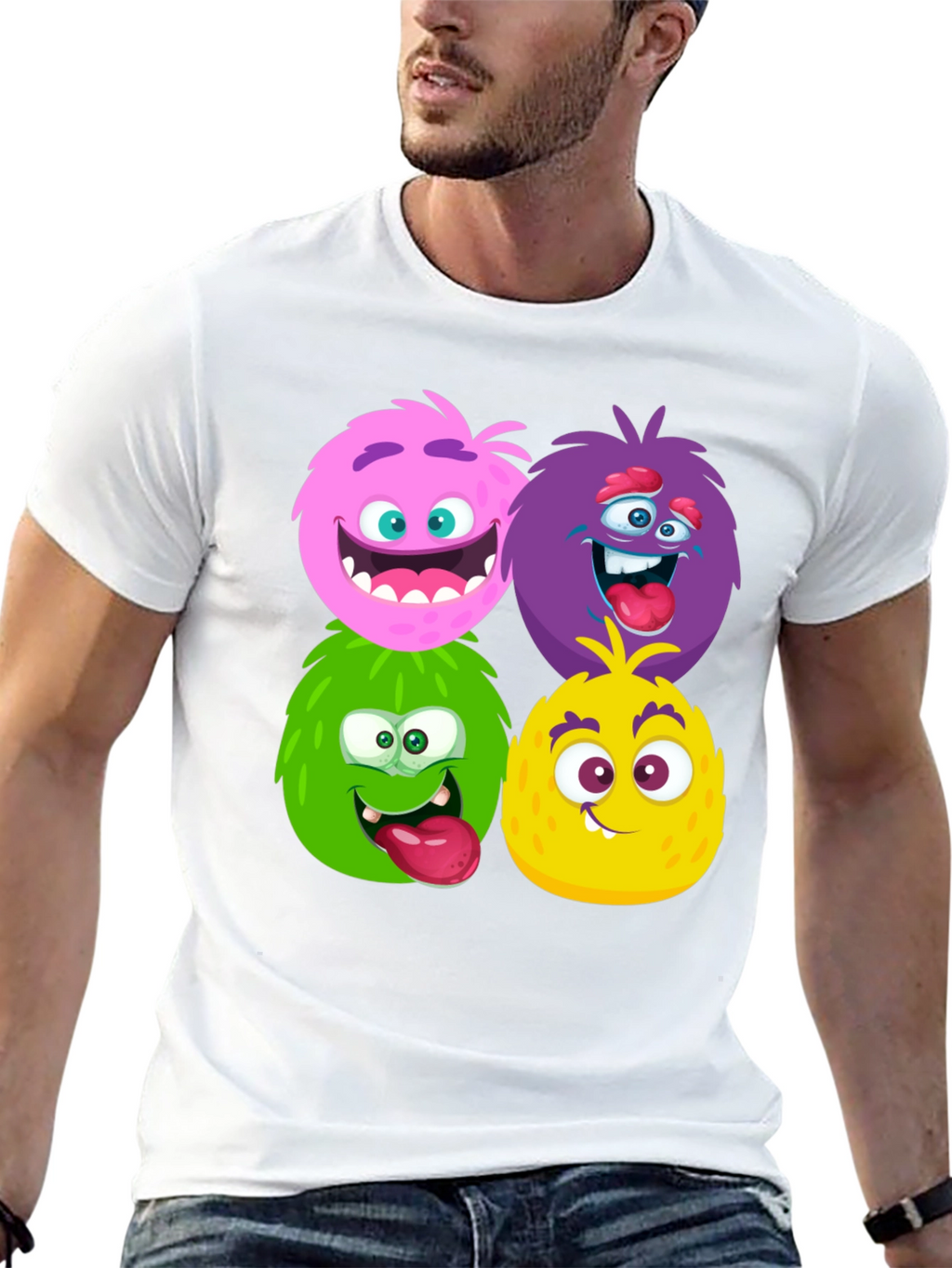 Fun Monster Faces Graphic Black T-Shirt