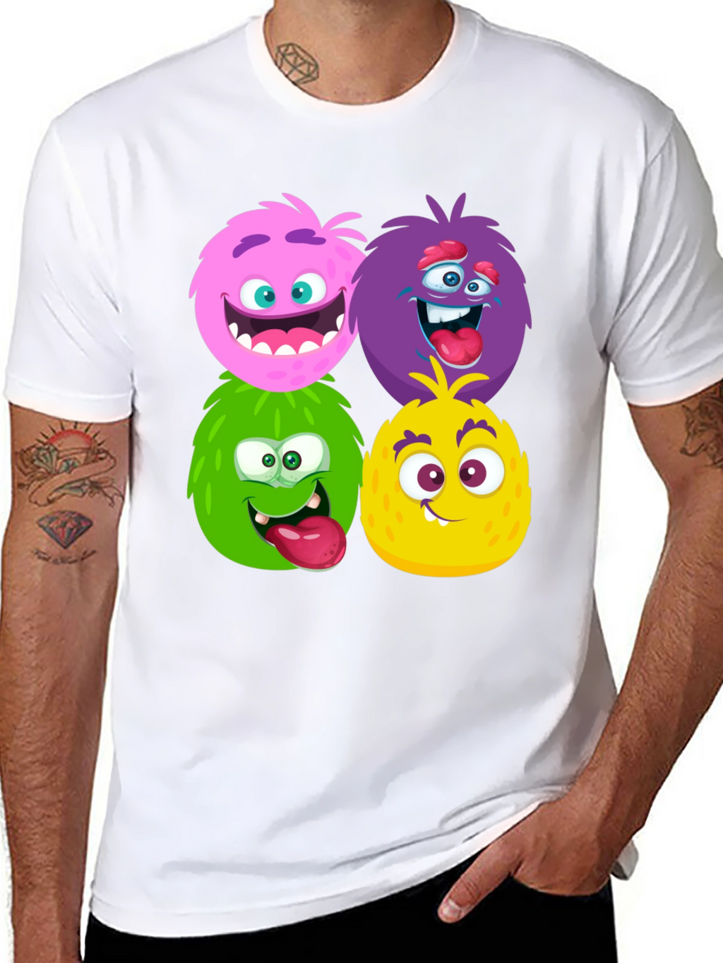 Fun Monster Faces Graphic Black T-Shirt