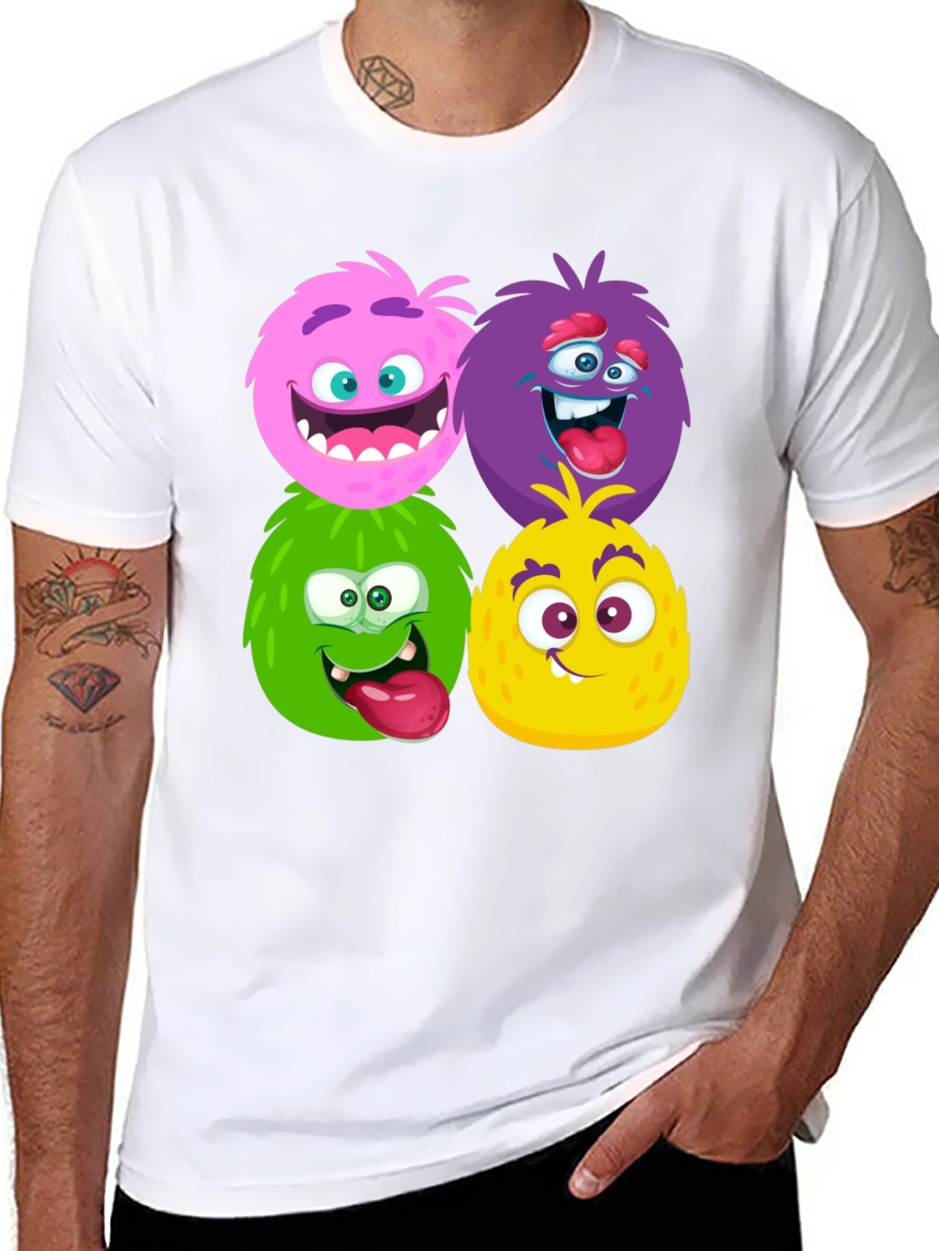 Fun Monster Faces Graphic Black T-Shirt