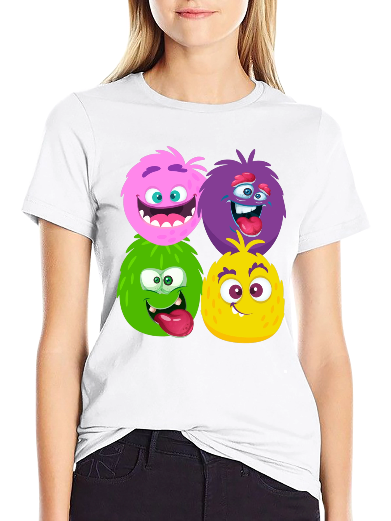 Fun Monster Faces Graphic Black T-Shirt