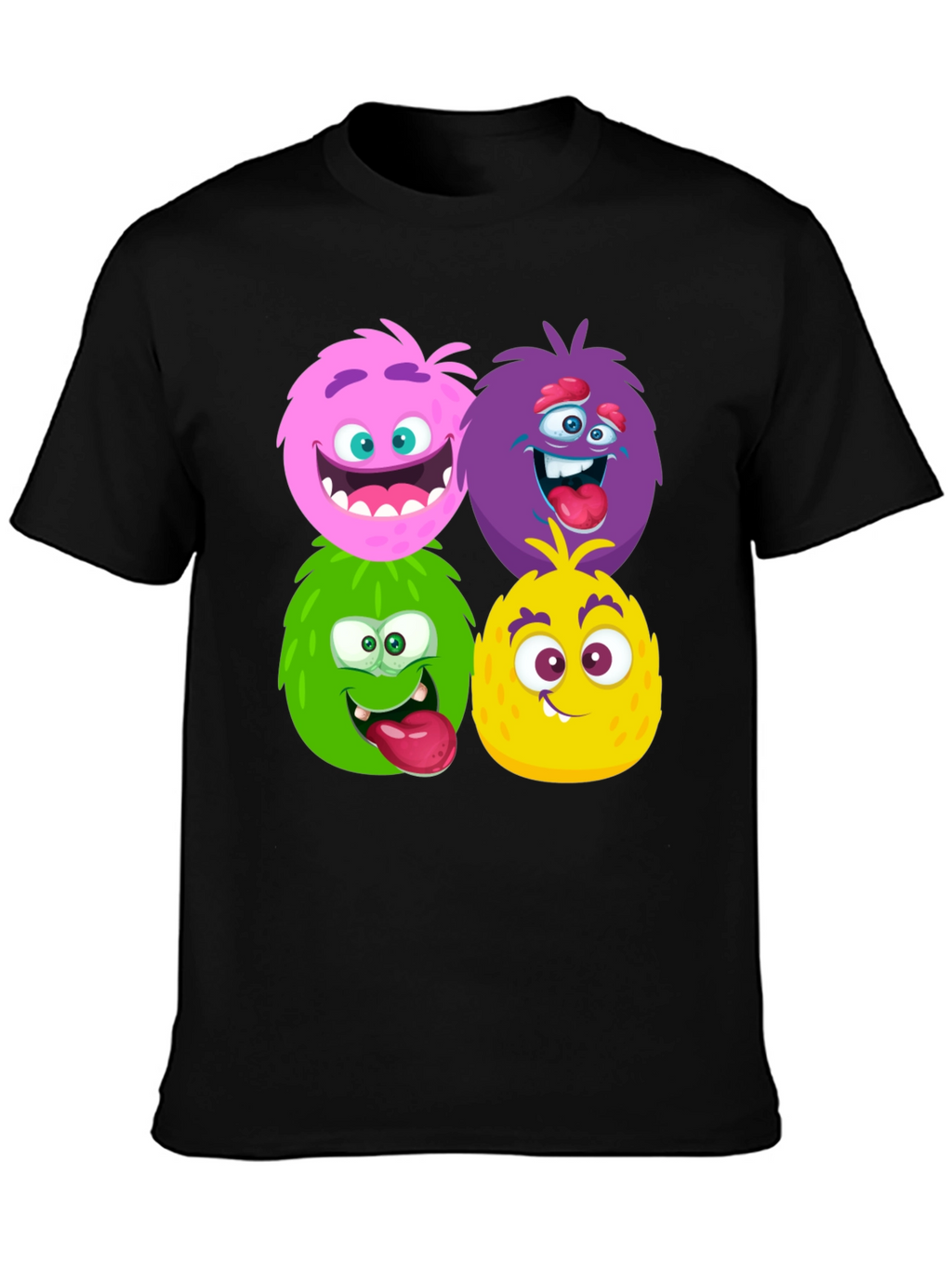 Fun Monster Faces Graphic Black T-Shirt