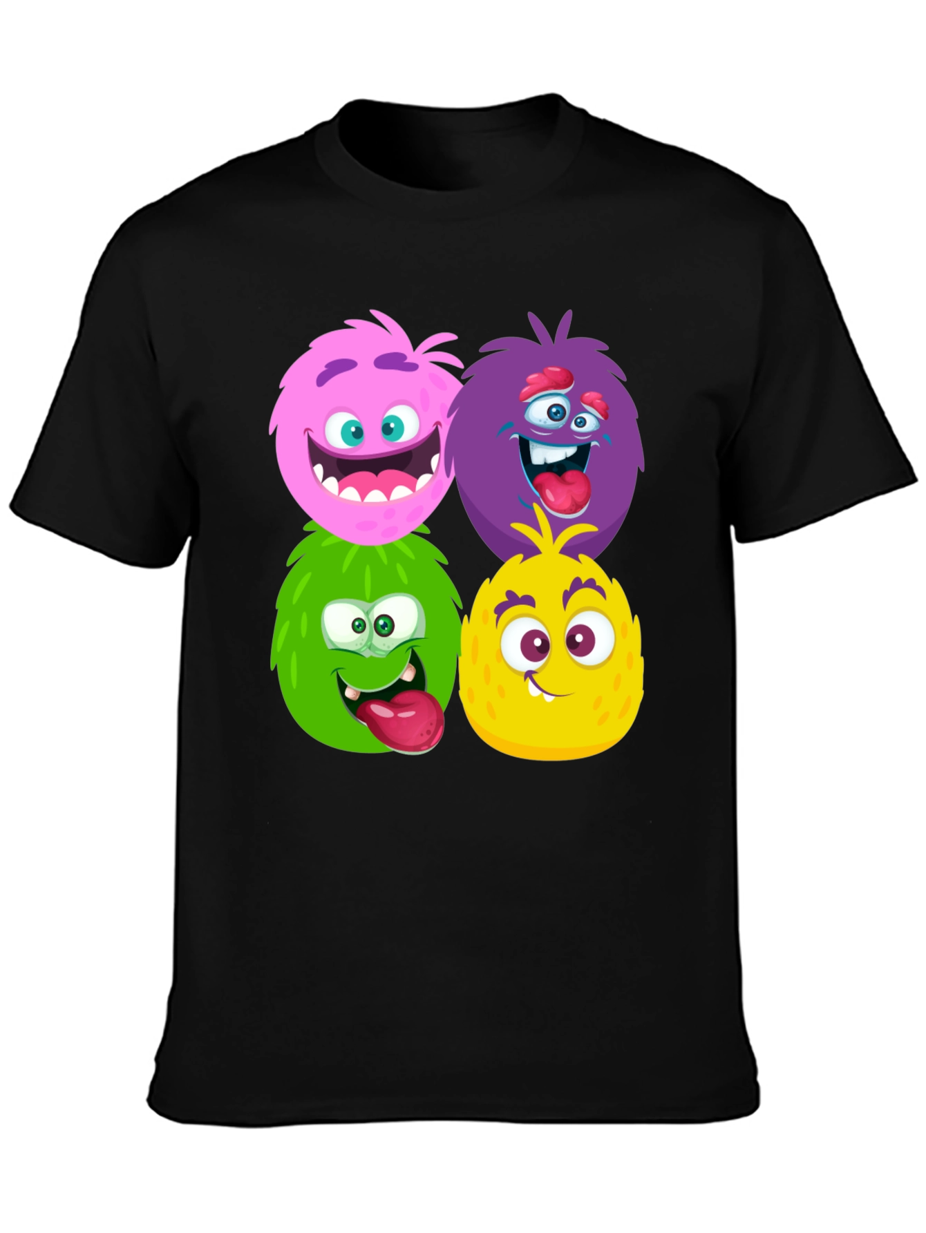 Fun Monster Faces Graphic Black T-Shirt