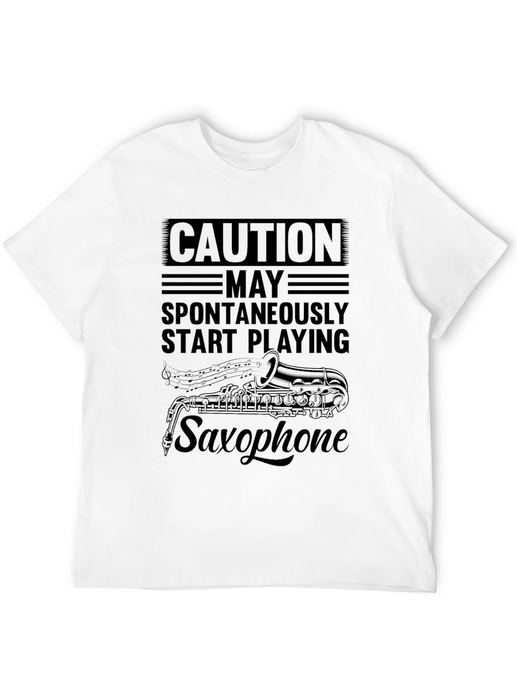 Caution Spontaneously Start Playing Saxophone Black T-Shirt