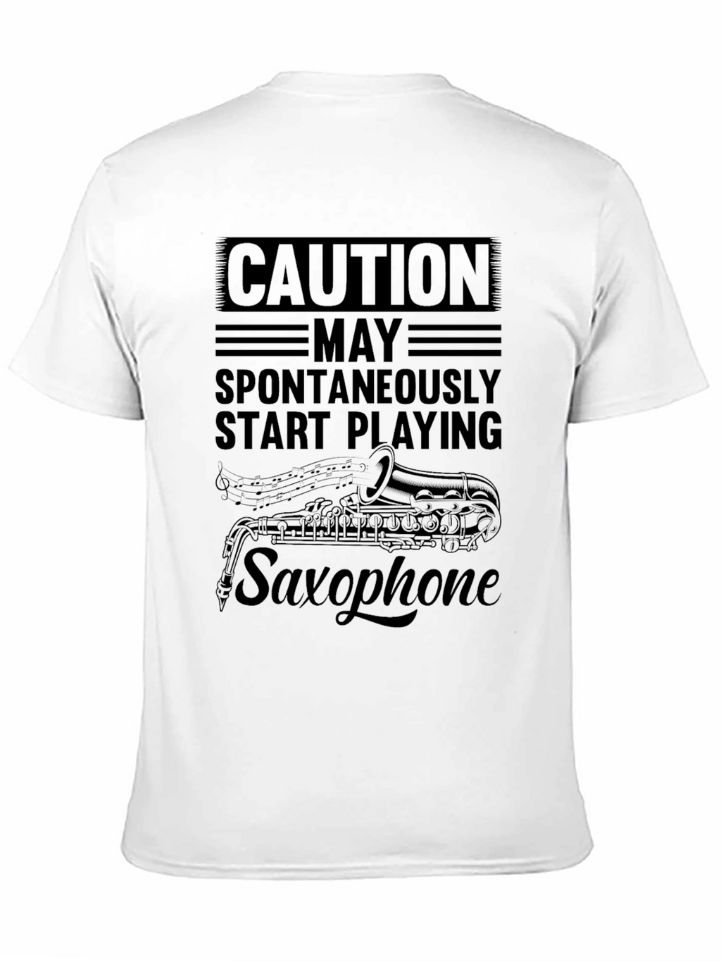 Caution Spontaneously Start Playing Saxophone Black T-Shirt