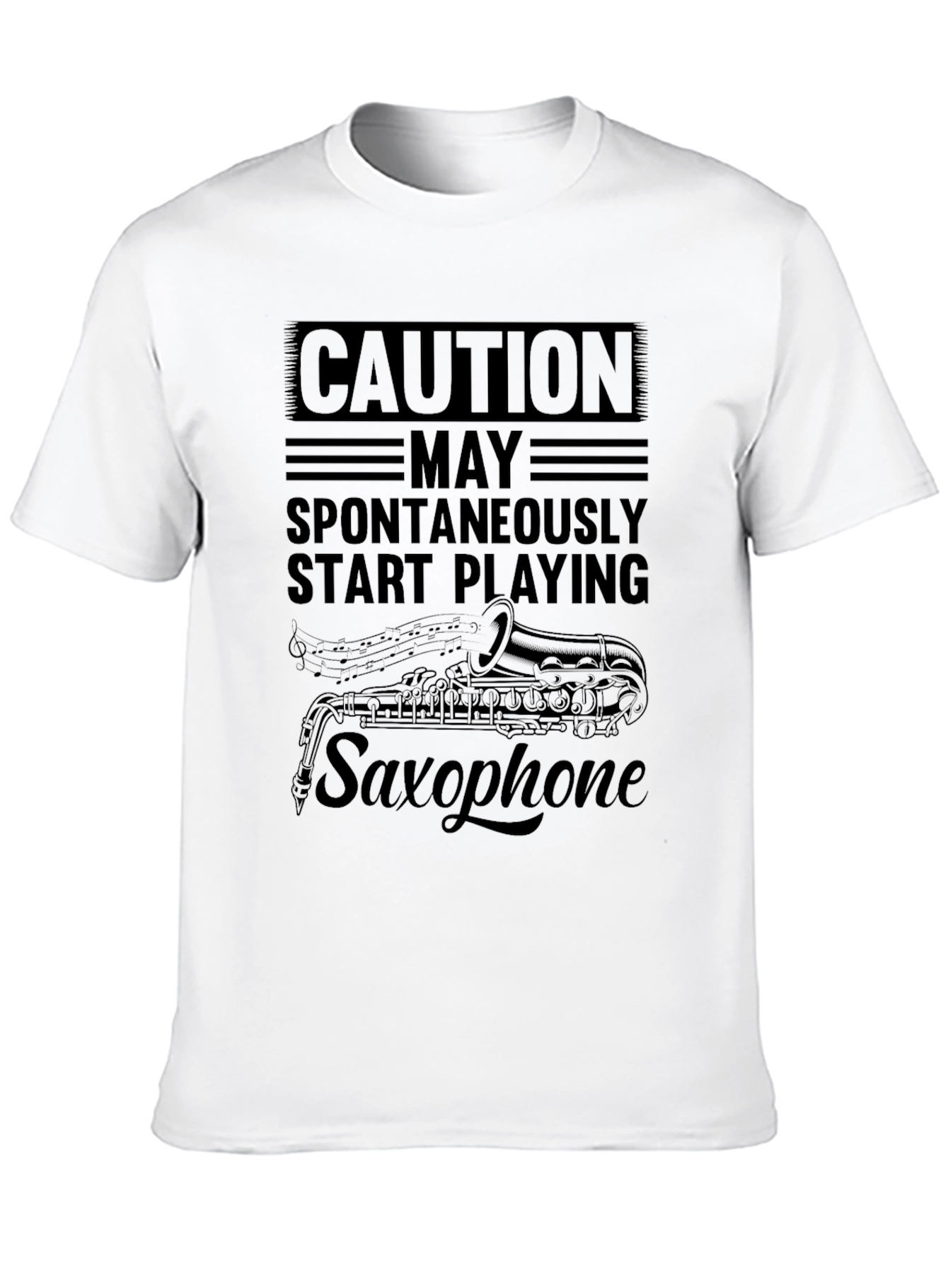 Caution Spontaneously Start Playing Saxophone Black T-Shirt