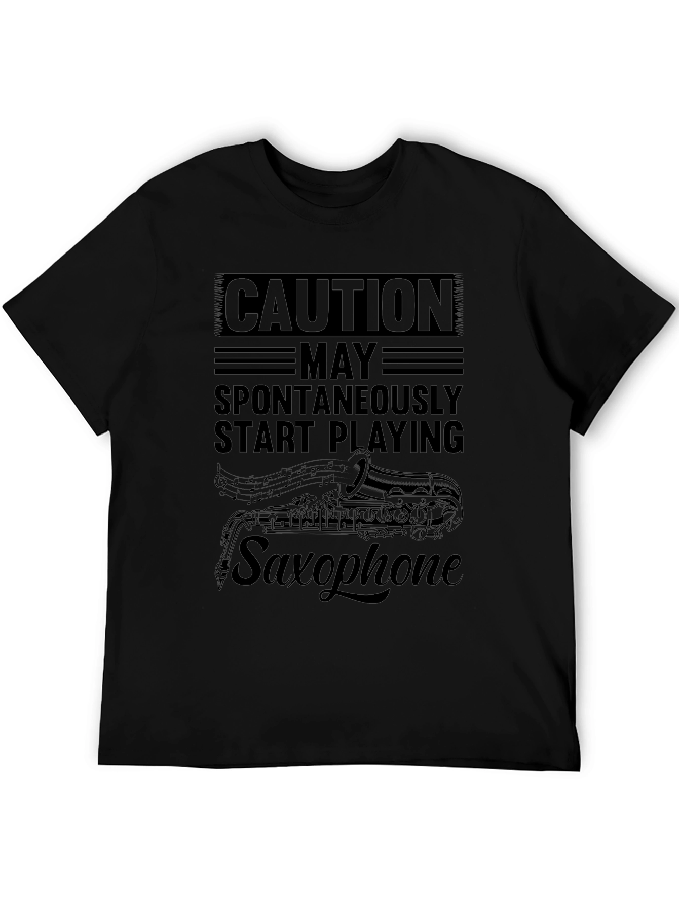 Caution Spontaneously Start Playing Saxophone Black T-Shirt