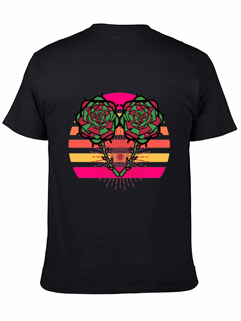 Retro Rose Sunset Graphic Tee - Stylish Black T-Shirt