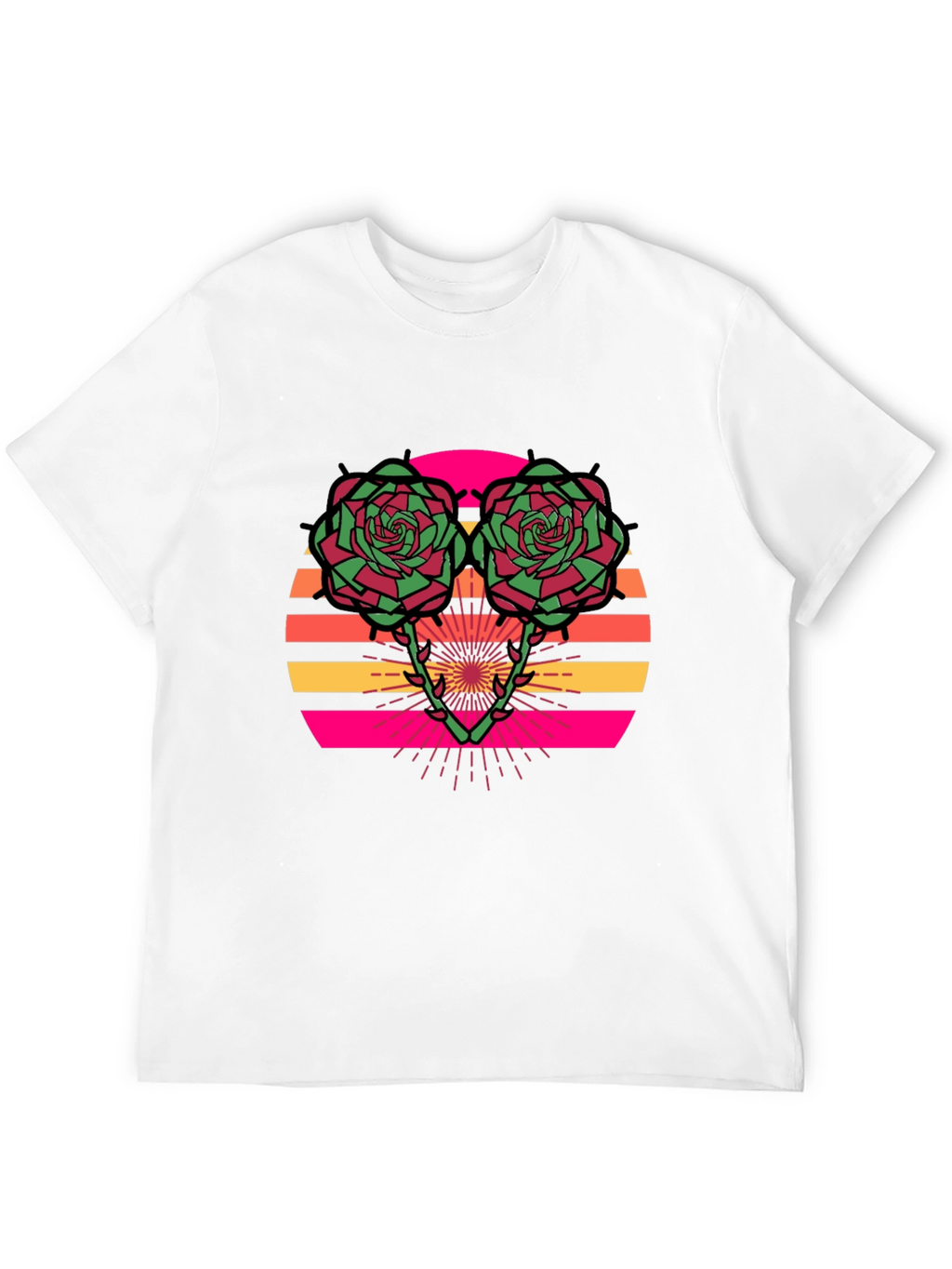 Retro Rose Sunset Graphic Tee - Stylish Black T-Shirt