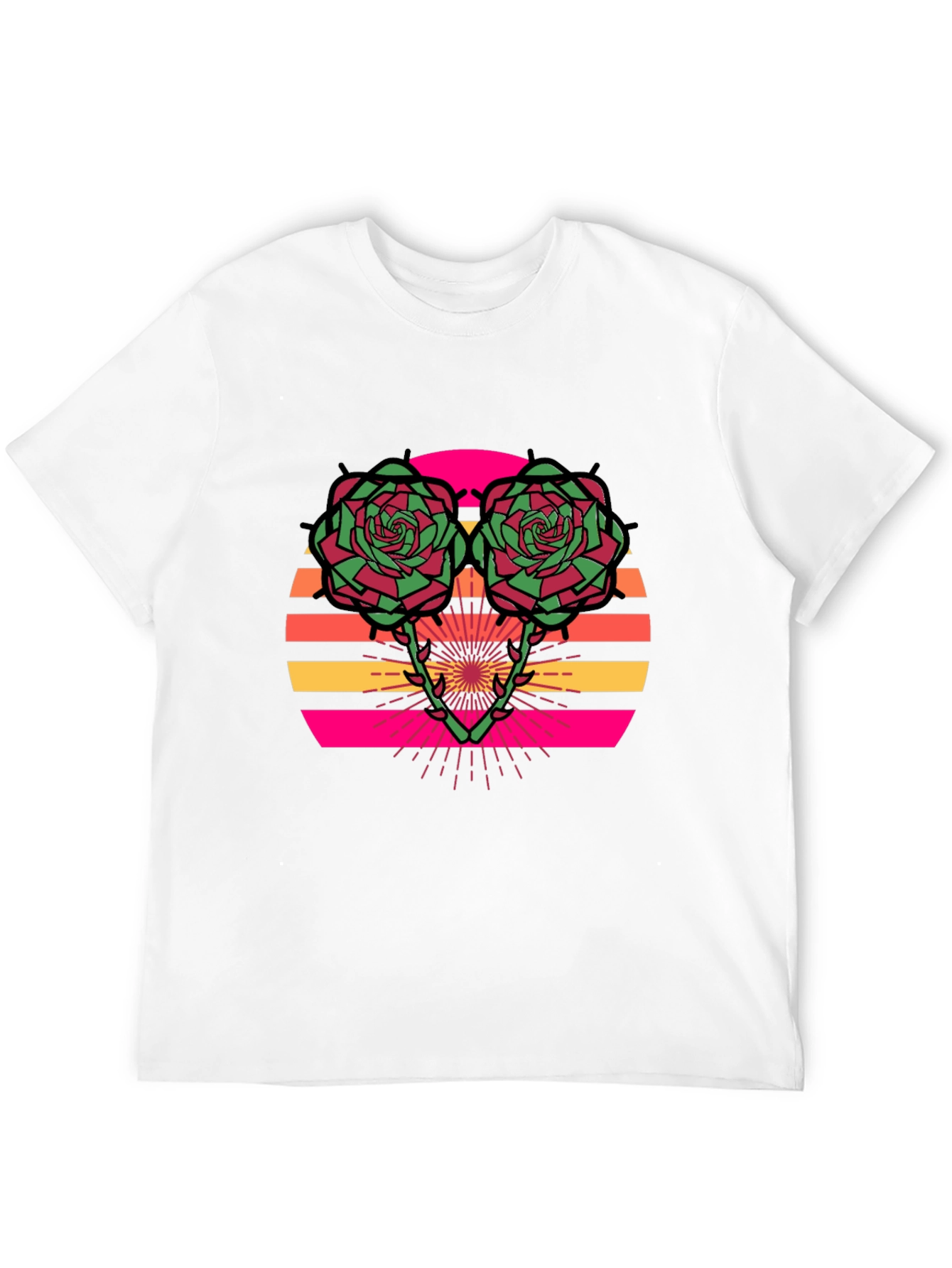Retro Rose Sunset Graphic Tee - Stylish Black T-Shirt