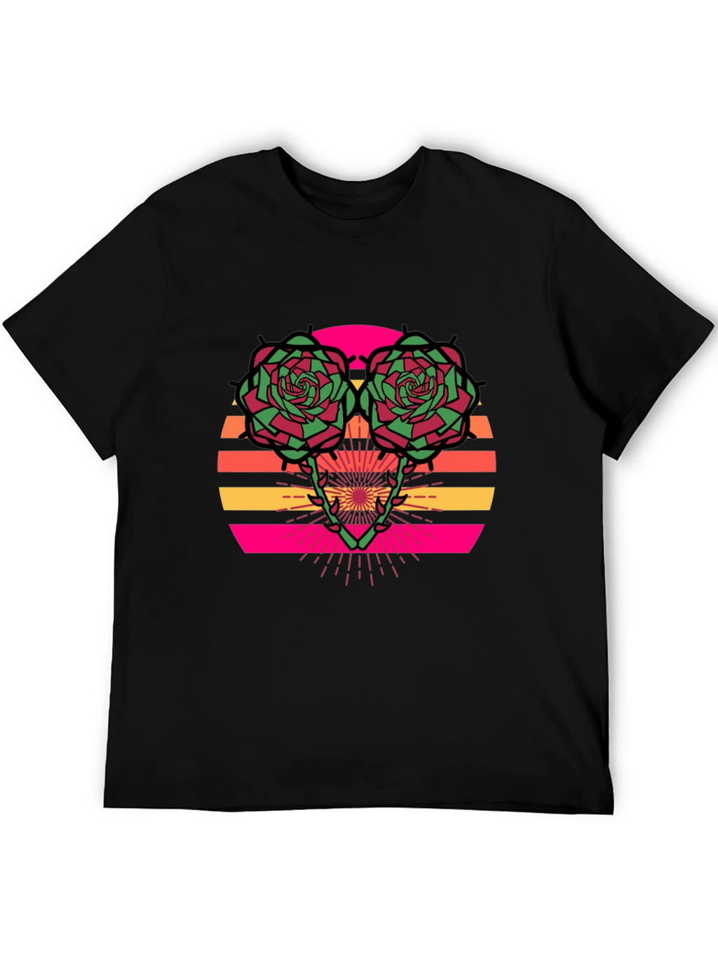 Retro Rose Sunset Graphic Tee - Stylish Black T-Shirt