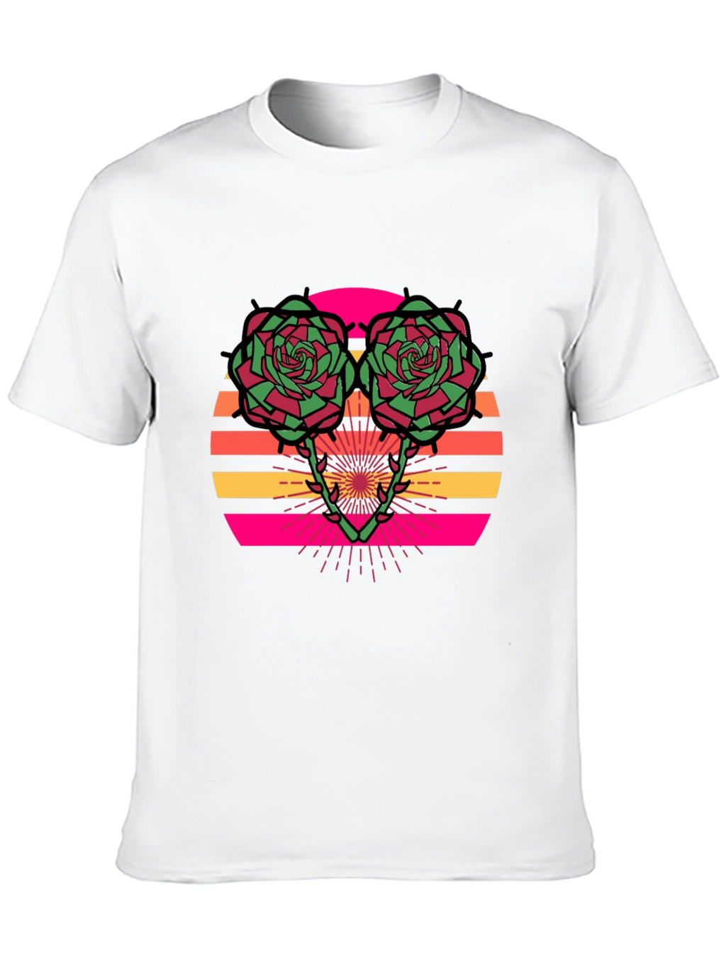 Retro Rose Sunset Graphic Tee - Stylish Black T-Shirt