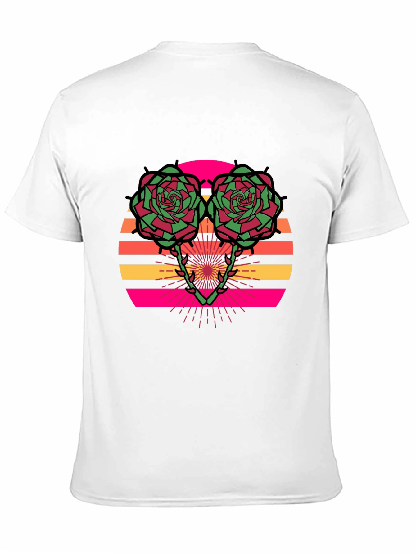 Retro Rose Sunset Graphic Tee - Stylish Black T-Shirt