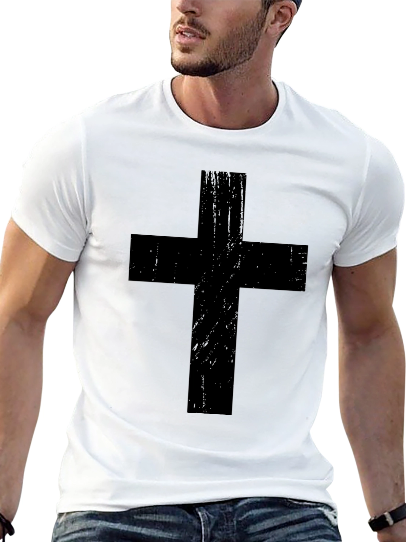 Bold Black Cross Graphic T-Shirt