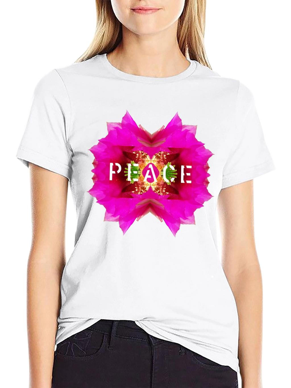 Peace Flower Graphic Black T-Shirt