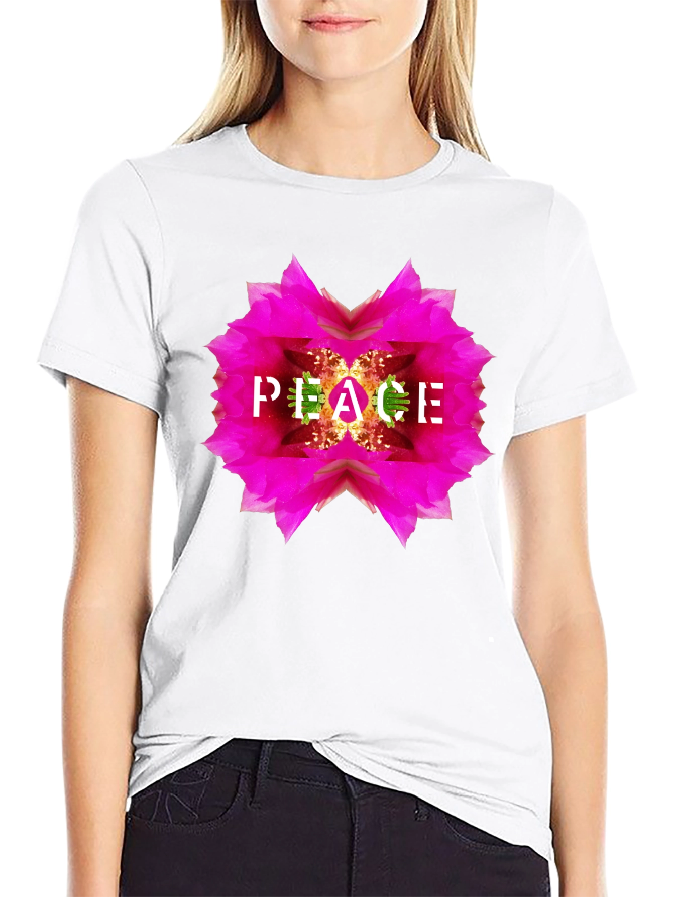 Peace Flower Graphic Black T-Shirt
