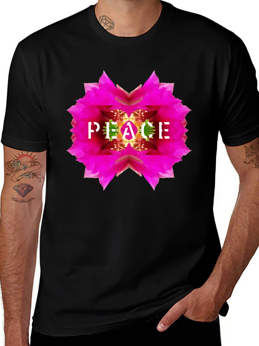 Peace Flower Graphic Black T-Shirt