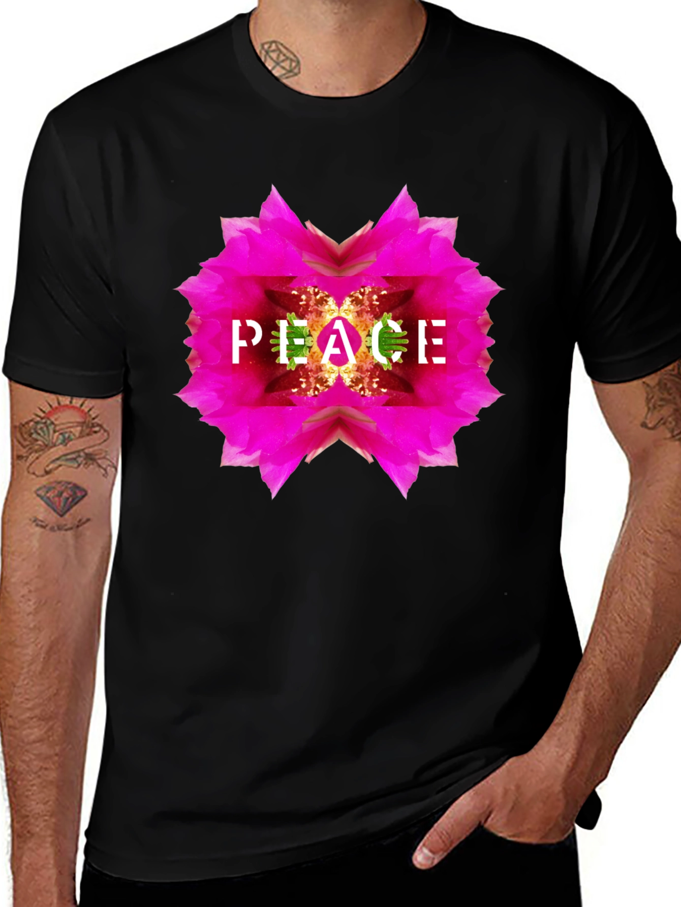 Peace Flower Graphic Black T-Shirt
