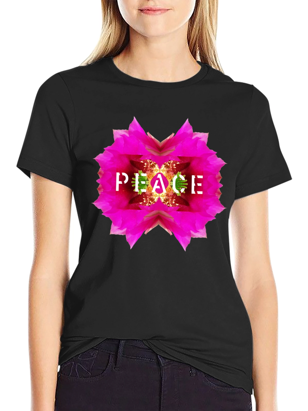 Peace Flower Graphic Black T-Shirt