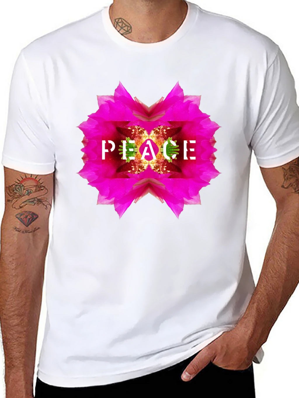 Peace Flower Graphic Black T-Shirt