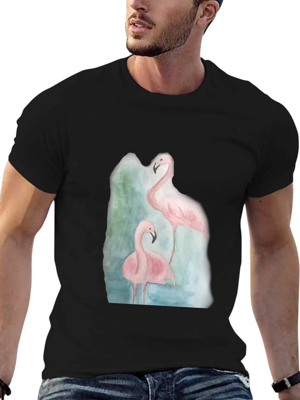Flamingo Graphic Tee - Black Cotton Casual Shirt