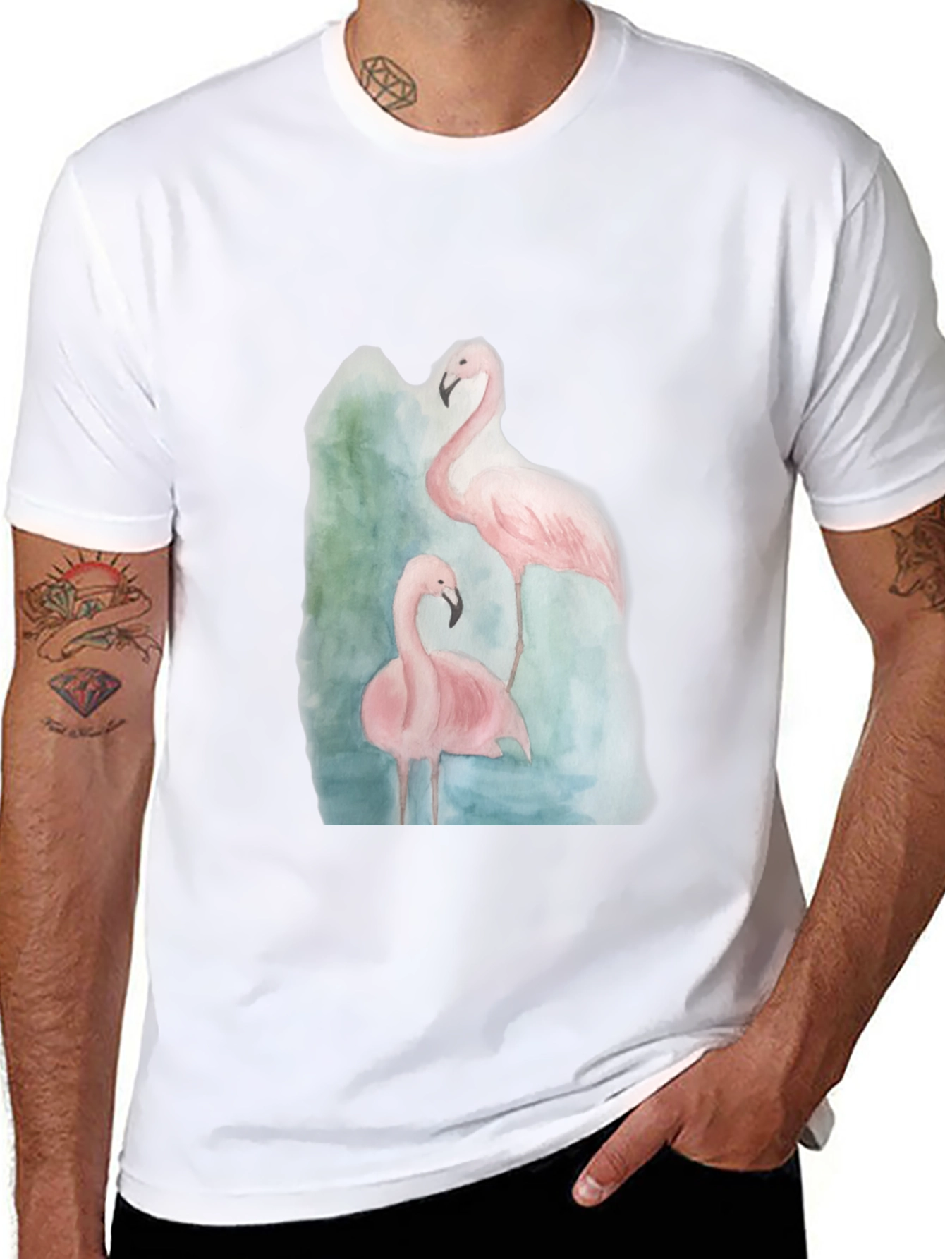 Flamingo Graphic Tee - Black Cotton Casual Shirt