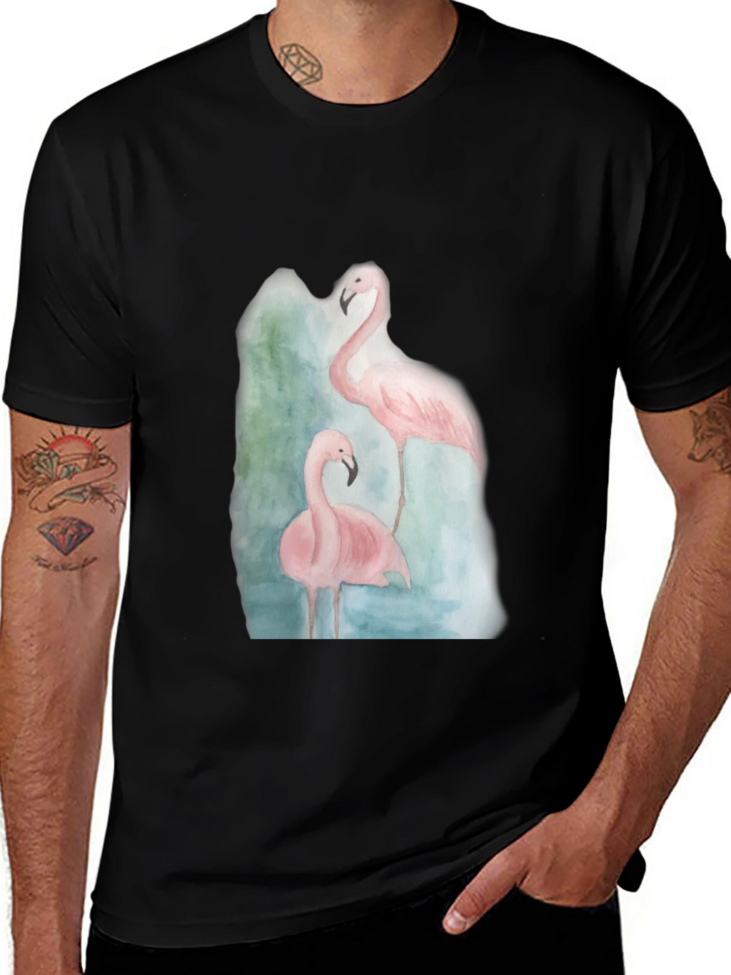 Flamingo Graphic Tee - Black Cotton Casual Shirt