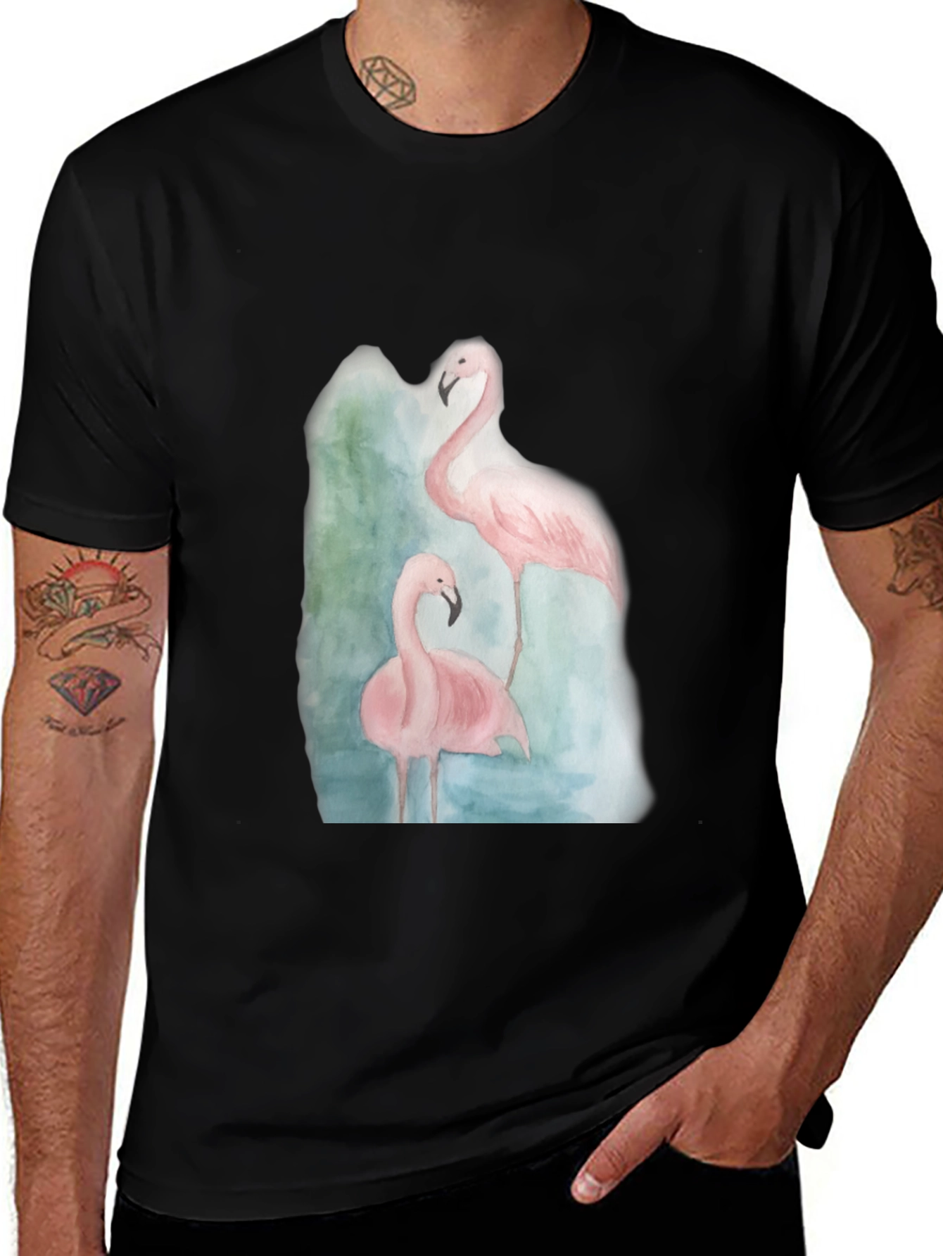 Flamingo Graphic Tee - Black Cotton Casual Shirt