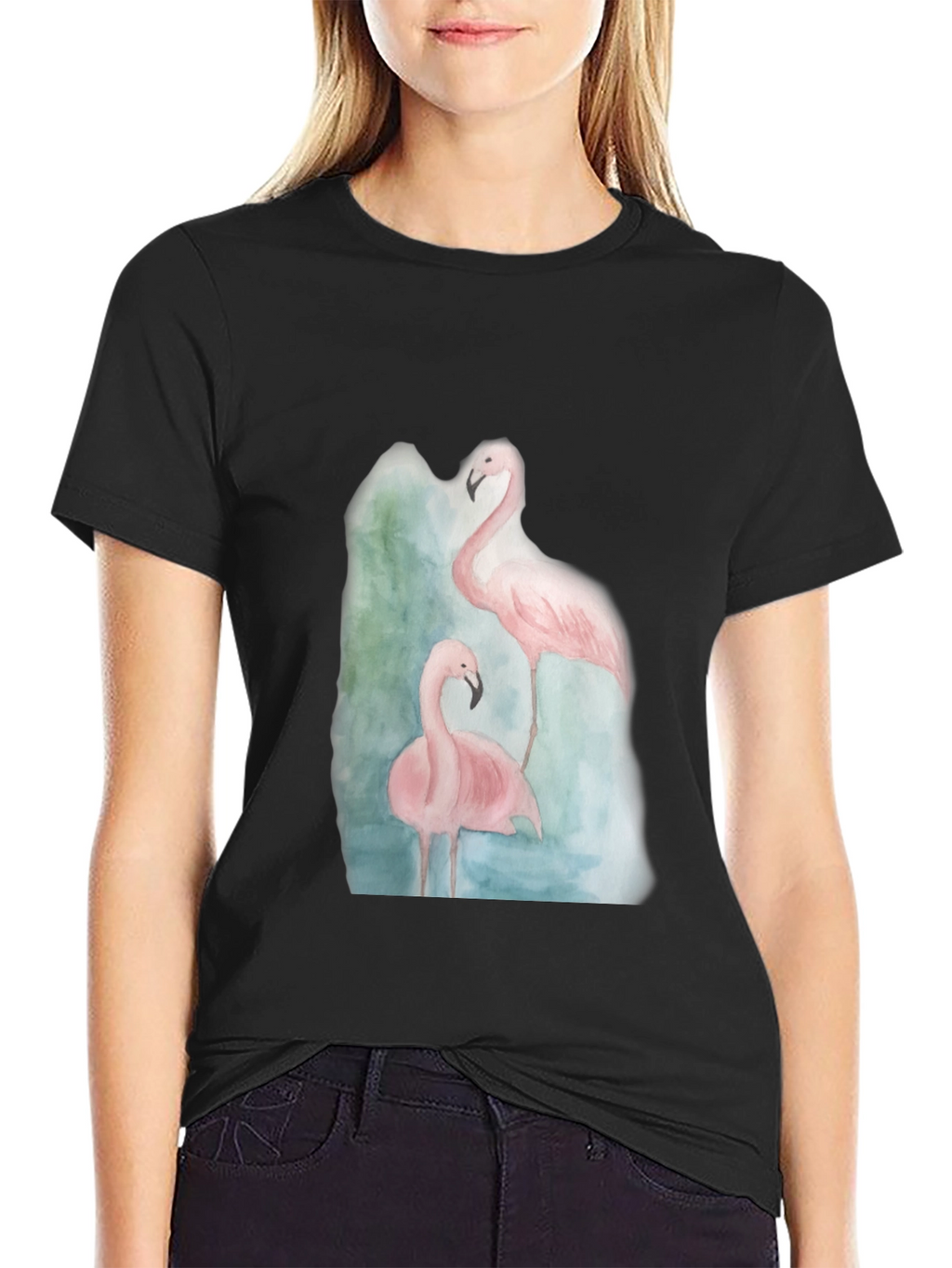 Flamingo Graphic Tee - Black Cotton Casual Shirt