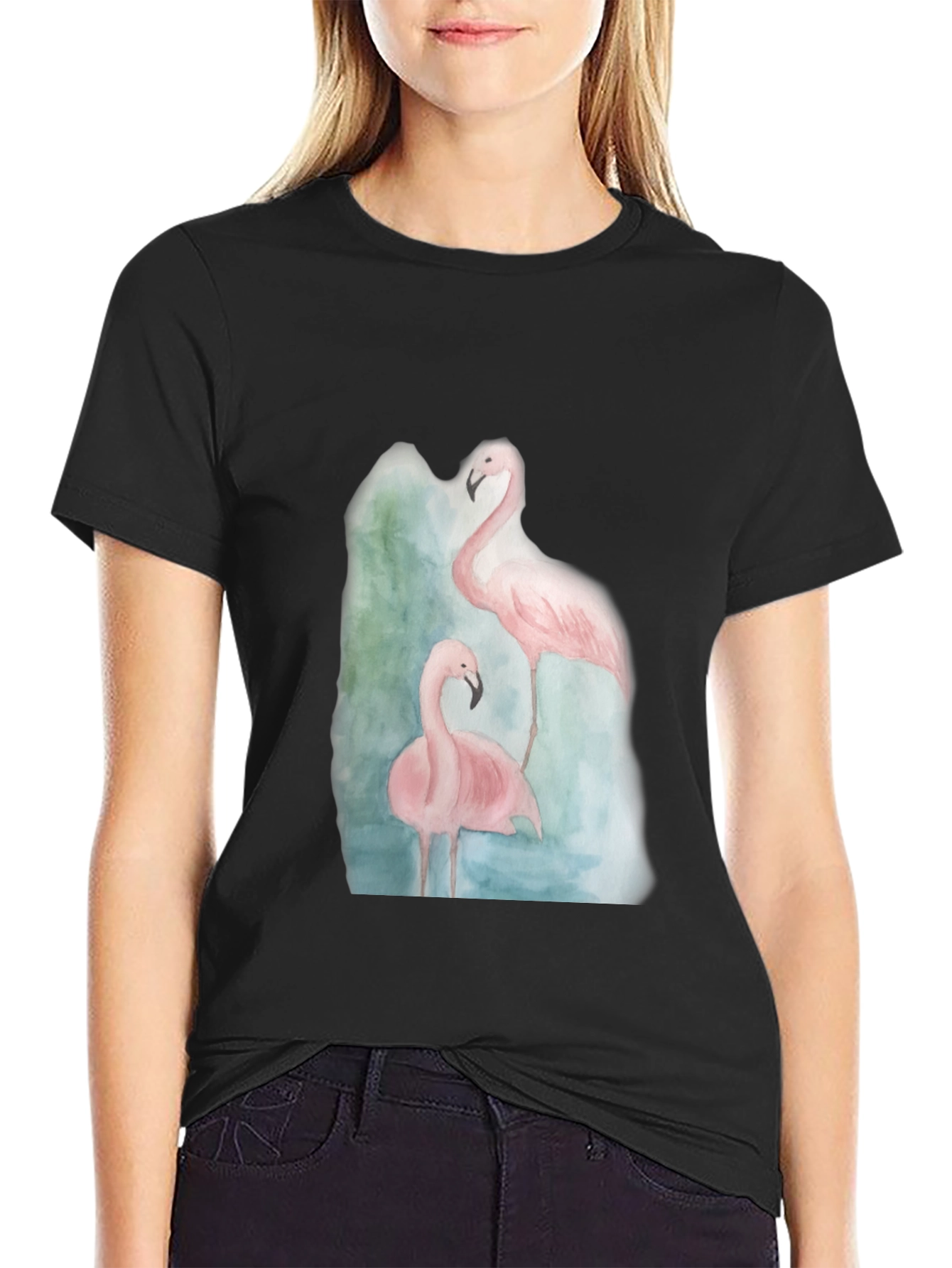 Flamingo Graphic Tee - Black Cotton Casual Shirt