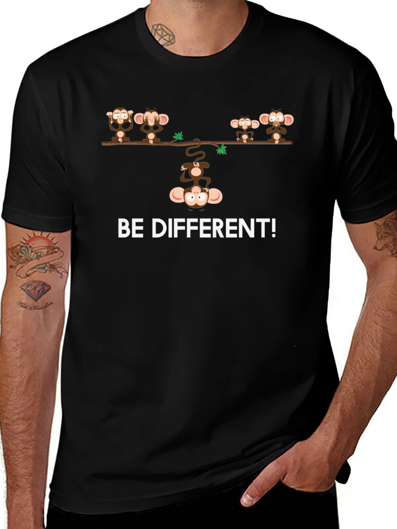 Be Different Monkey Graphic T-Shirt - Black