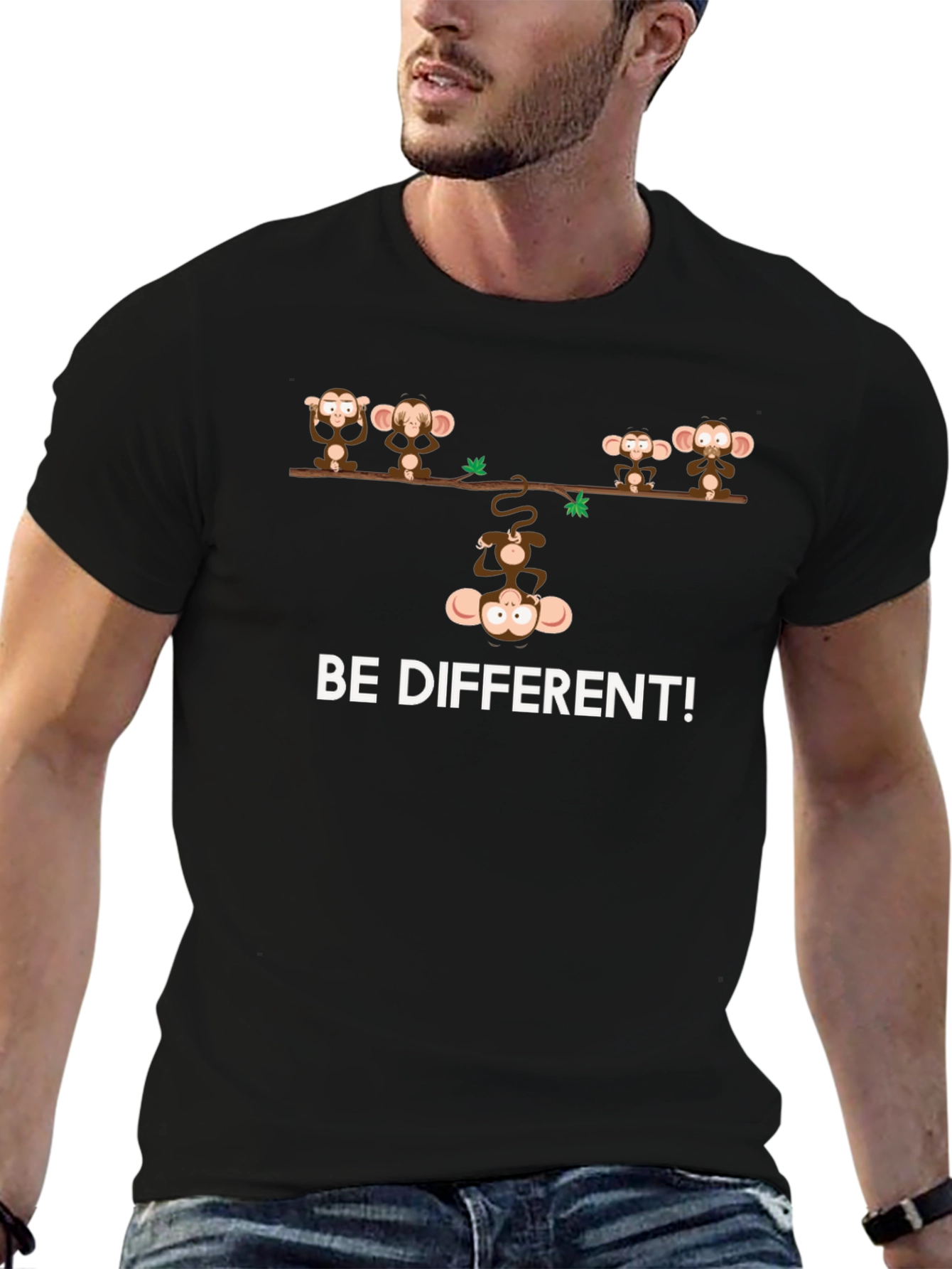 Be Different Monkey Graphic T-Shirt - Black