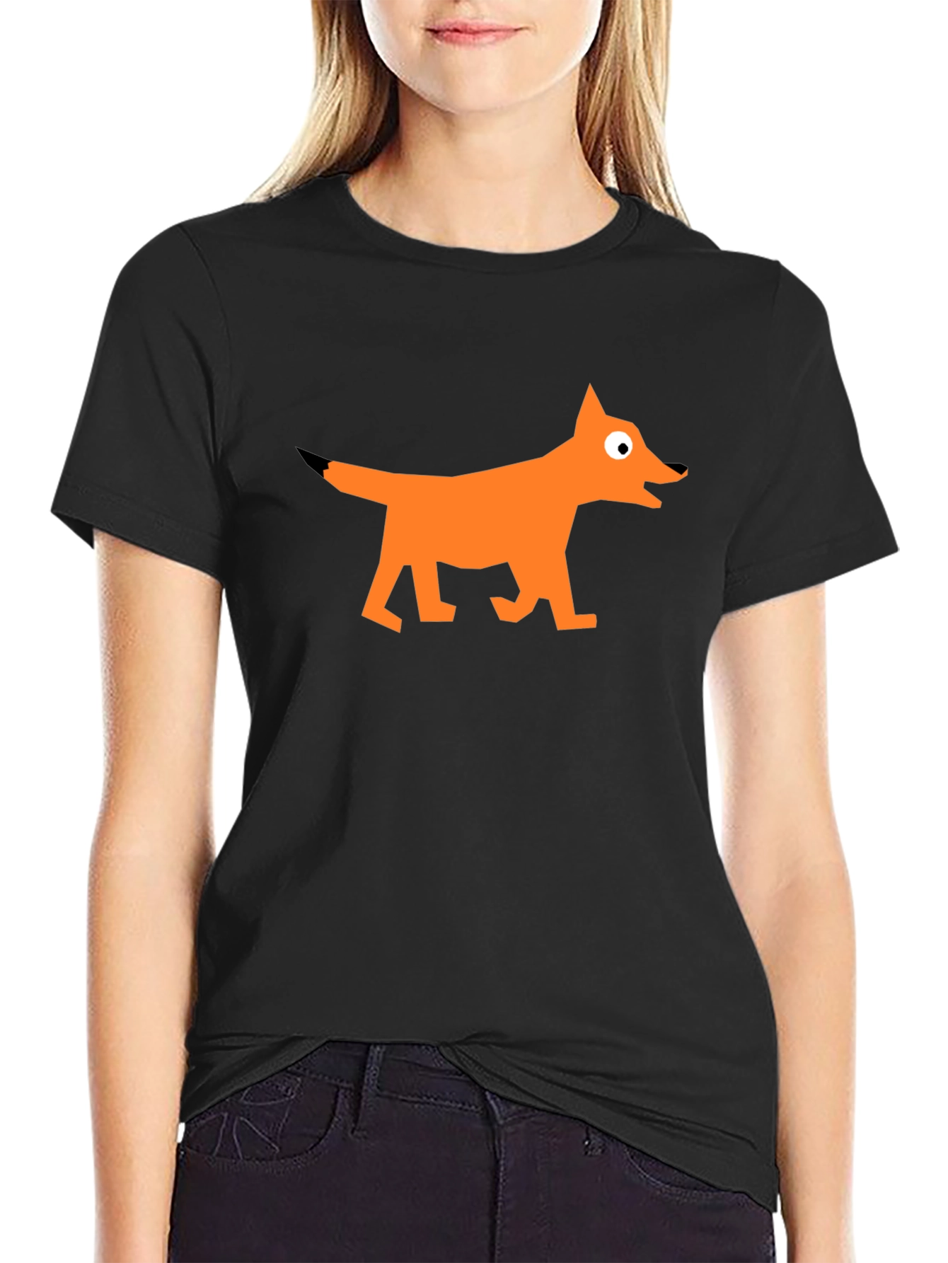 Geometric Fox Graphic Black T-Shirt