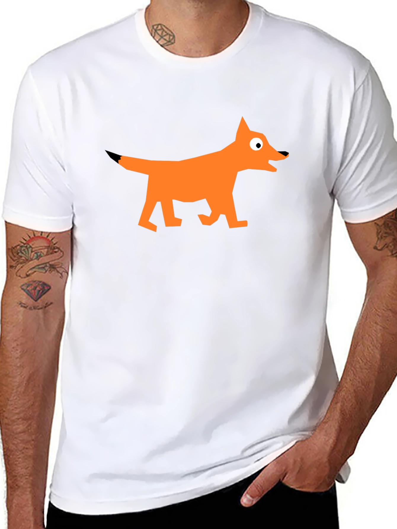 Geometric Fox Graphic Black T-Shirt