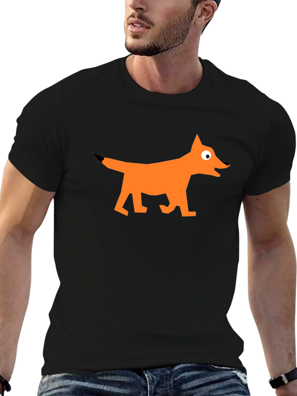 Geometric Fox Graphic Black T-Shirt
