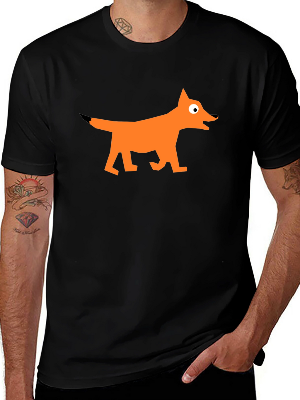 Geometric Fox Graphic Black T-Shirt