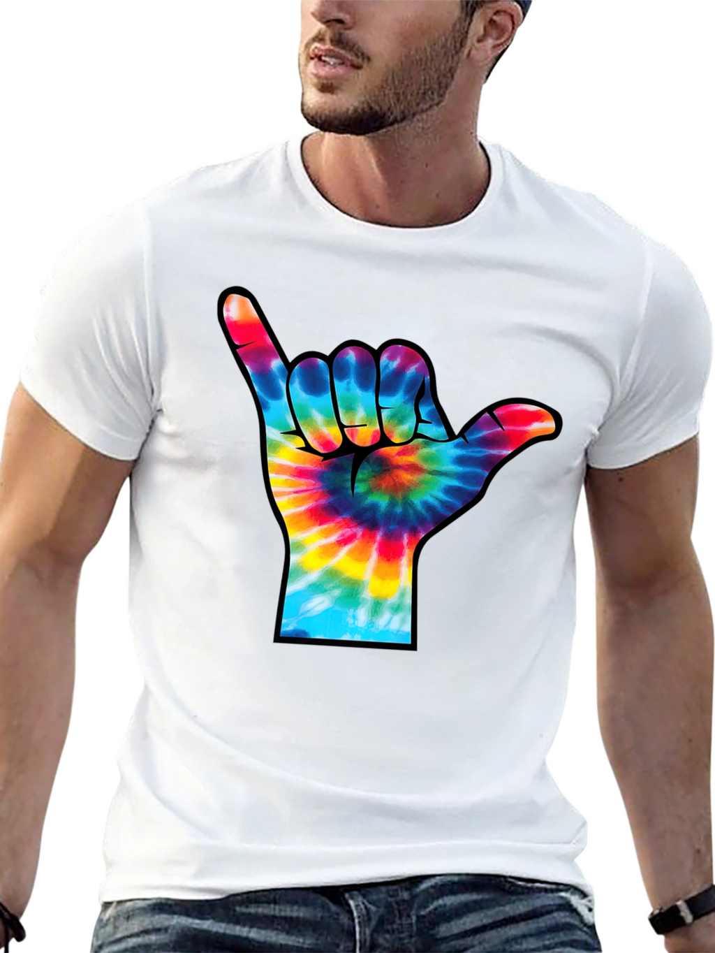 Tie-Dye Shaka Sign Black T-Shirt