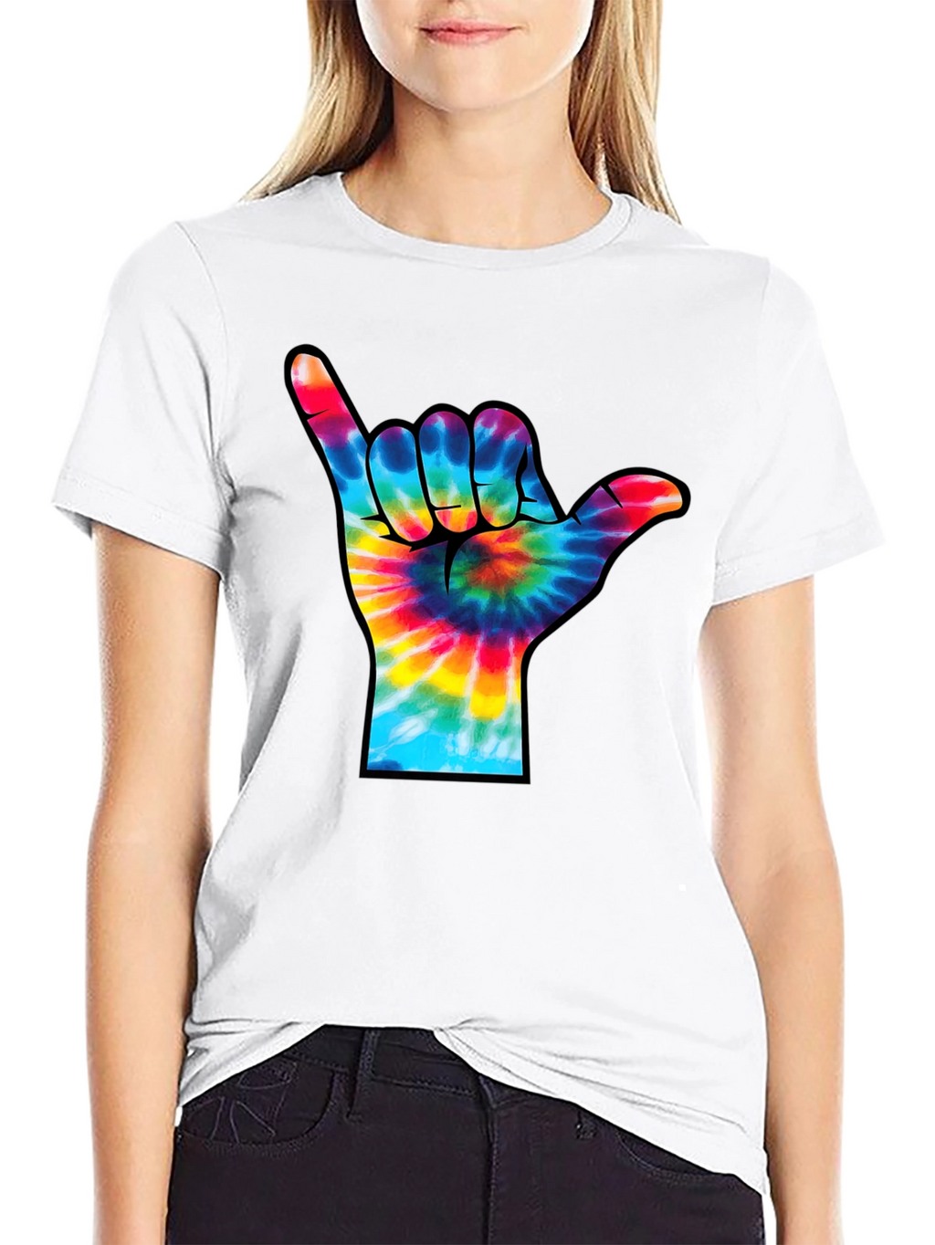 Tie-Dye Shaka Sign Black T-Shirt