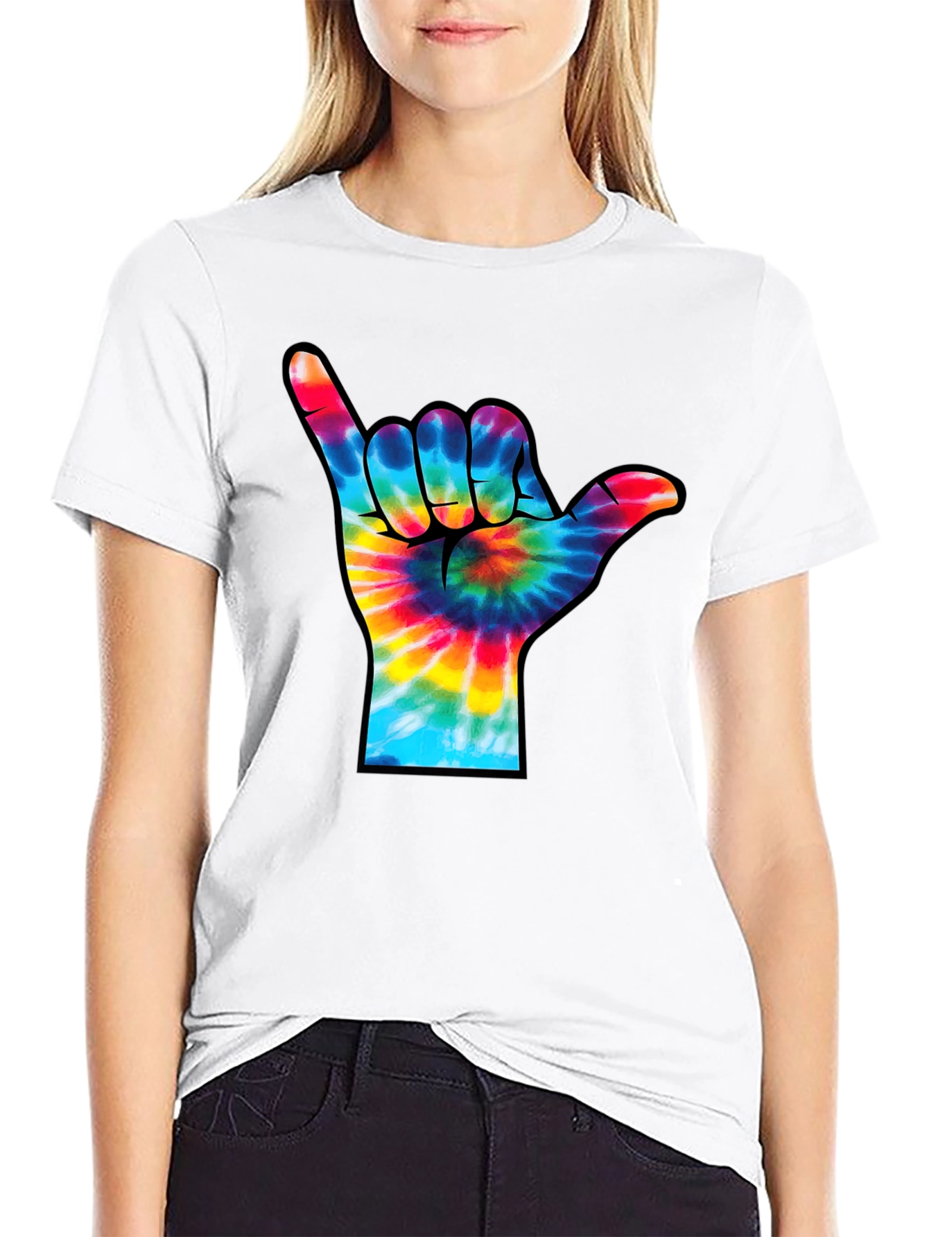 Tie-Dye Shaka Sign Black T-Shirt