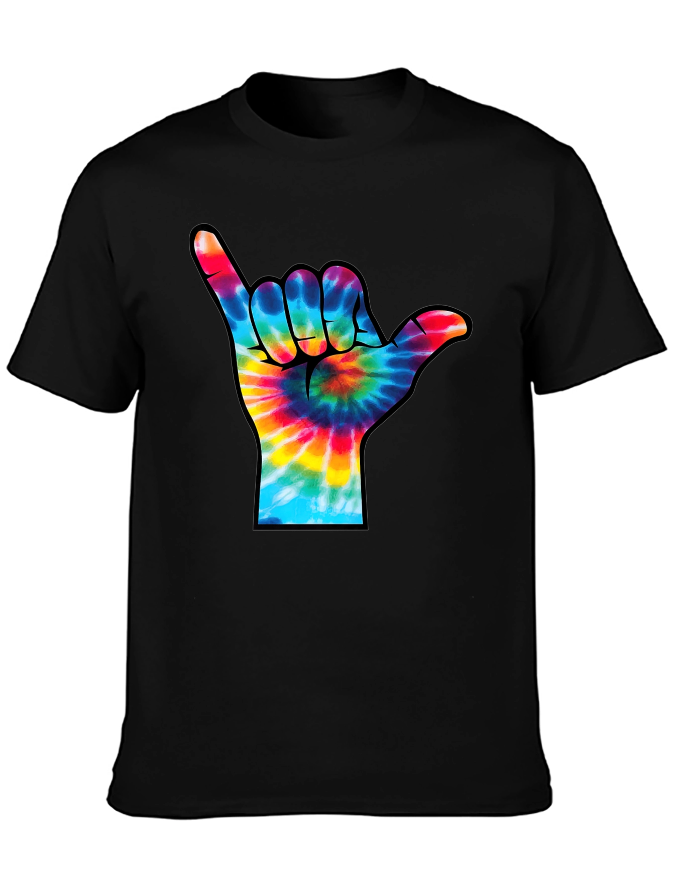 Tie-Dye Shaka Sign Black T-Shirt