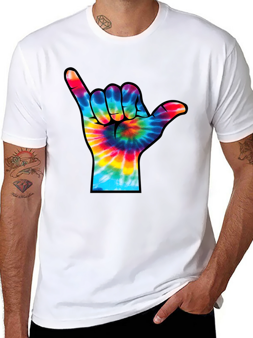 Tie-Dye Shaka Sign Black T-Shirt