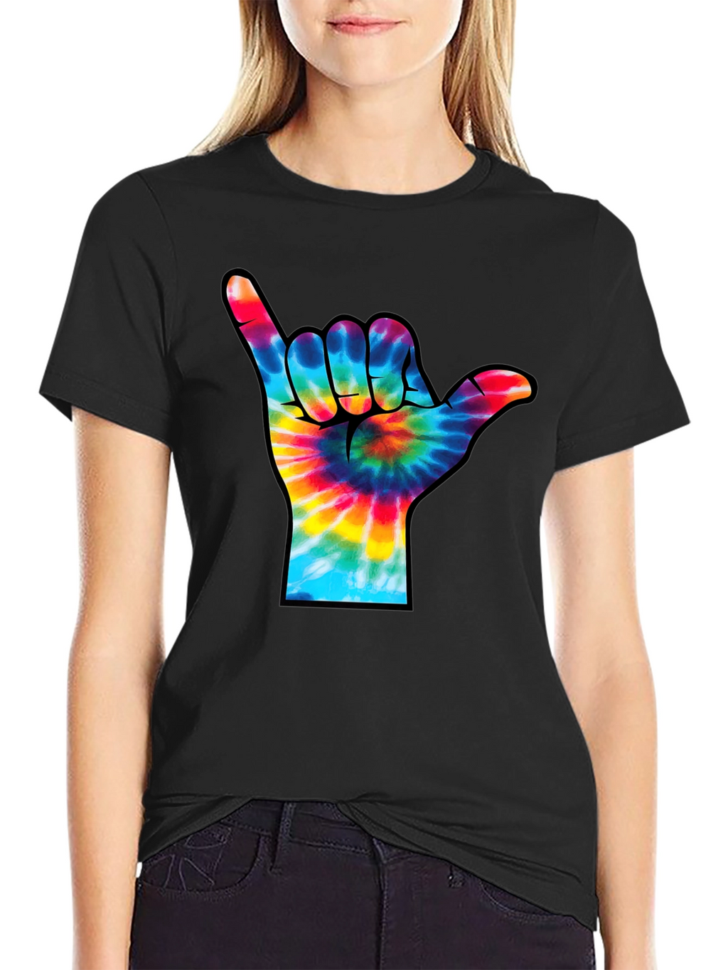 Tie-Dye Shaka Sign Black T-Shirt