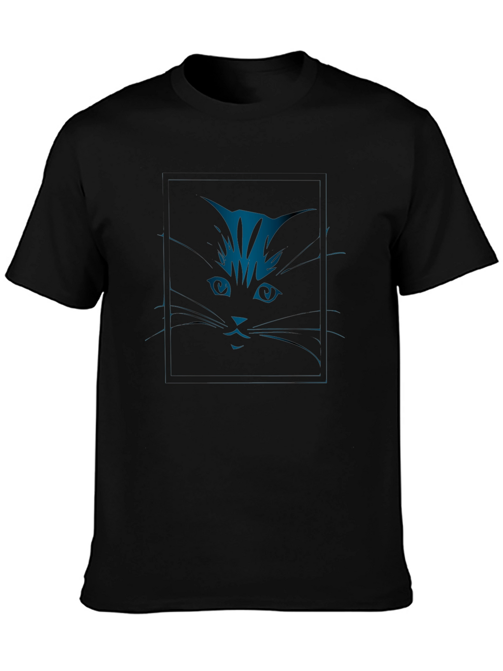 Cool Cat Face Graphic Black T-Shirt