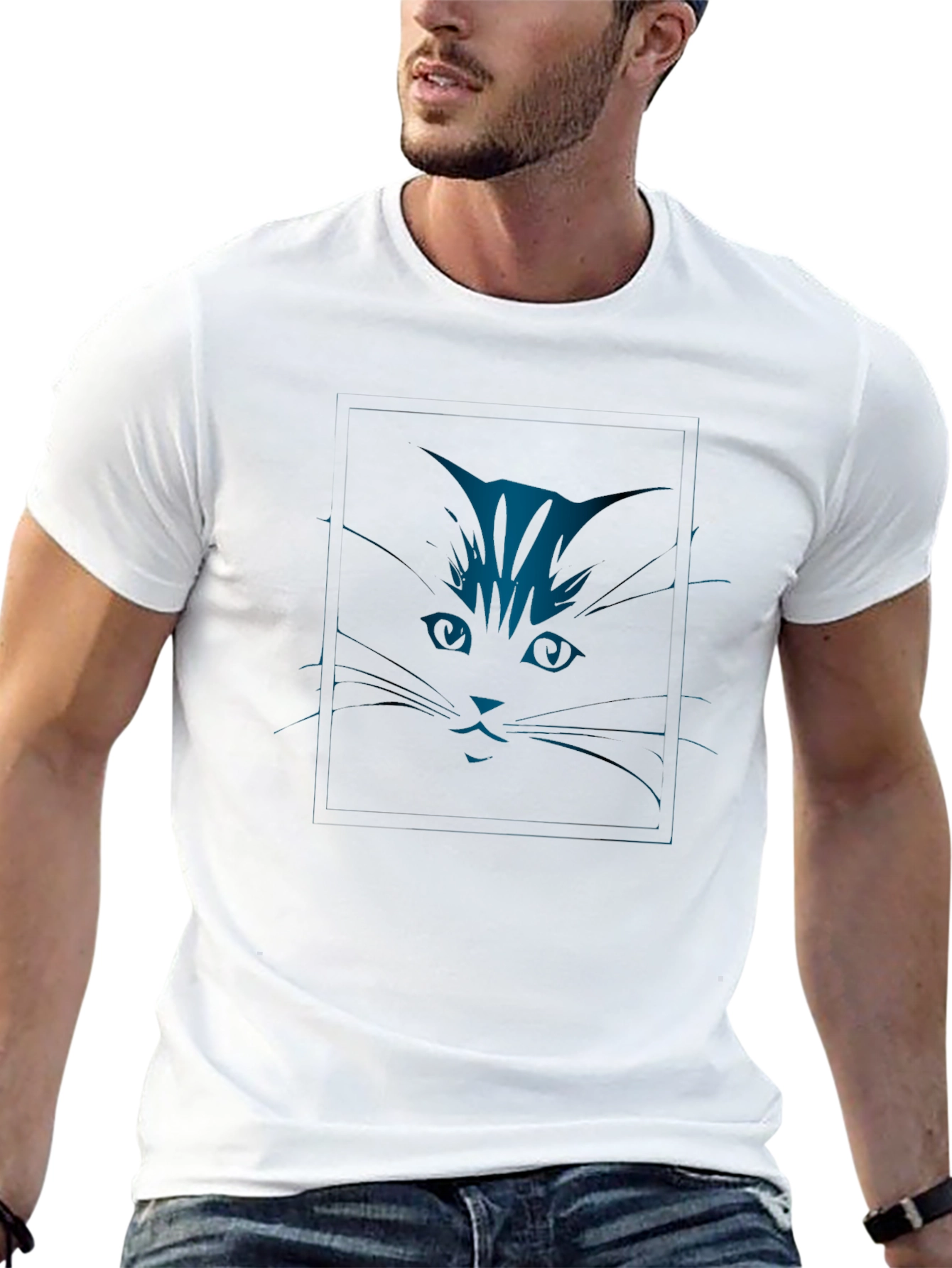 Cool Cat Face Graphic Black T-Shirt