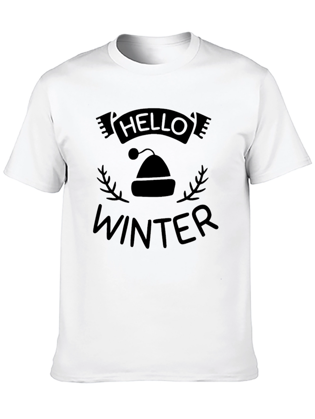 Hello Winter Graphic Print Crew Neck Tee - Black
