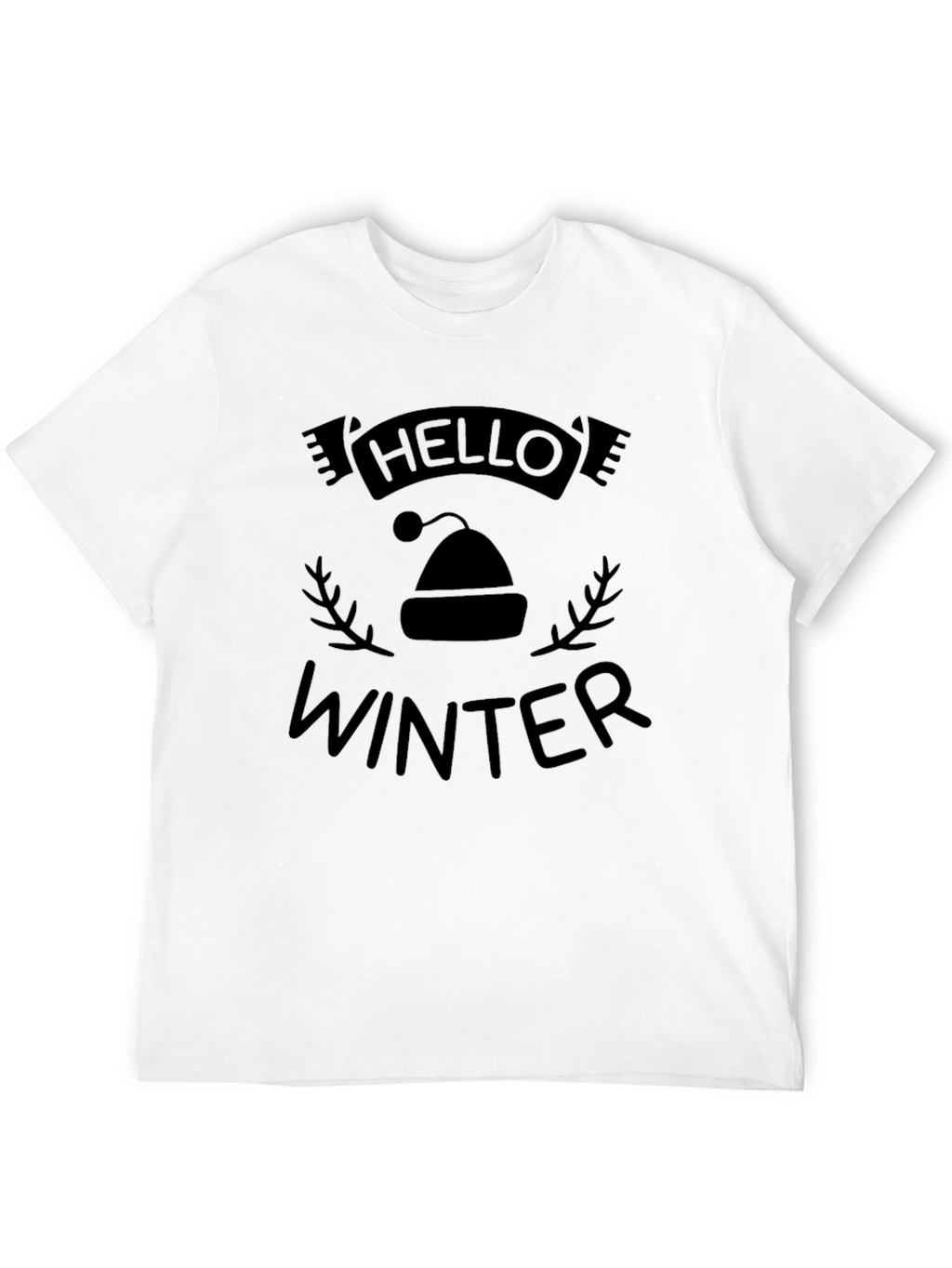 Hello Winter Graphic Print Crew Neck Tee - Black