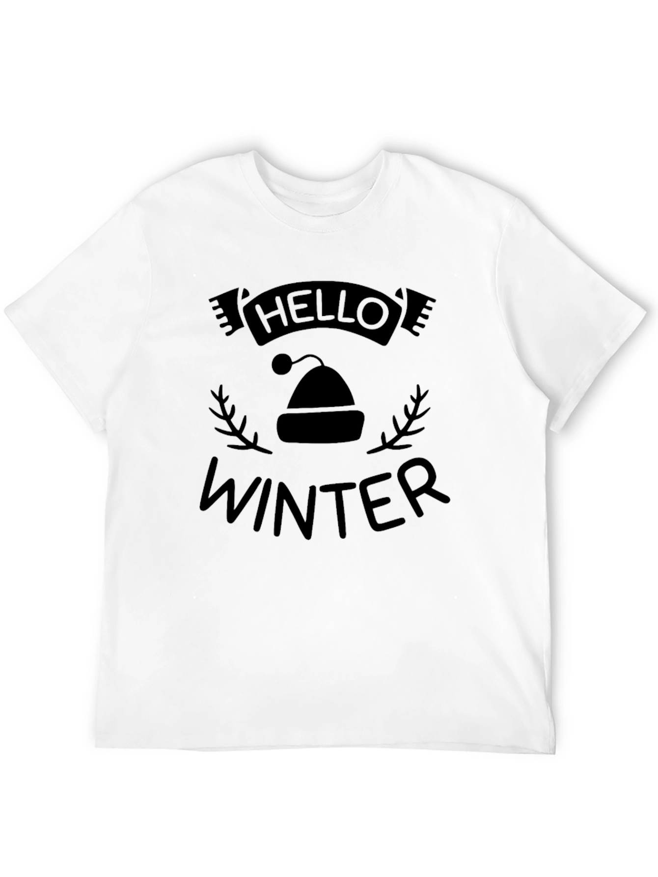 Hello Winter Graphic Print Crew Neck Tee - Black