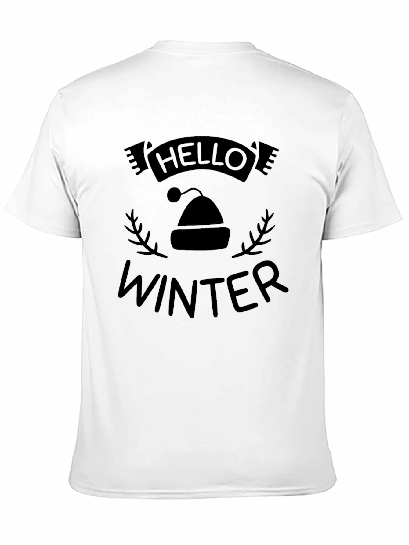 Hello Winter Graphic Print Crew Neck Tee - Black